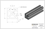 Extrusión de aluminio lisa de 1" x 1" con dos ranuras