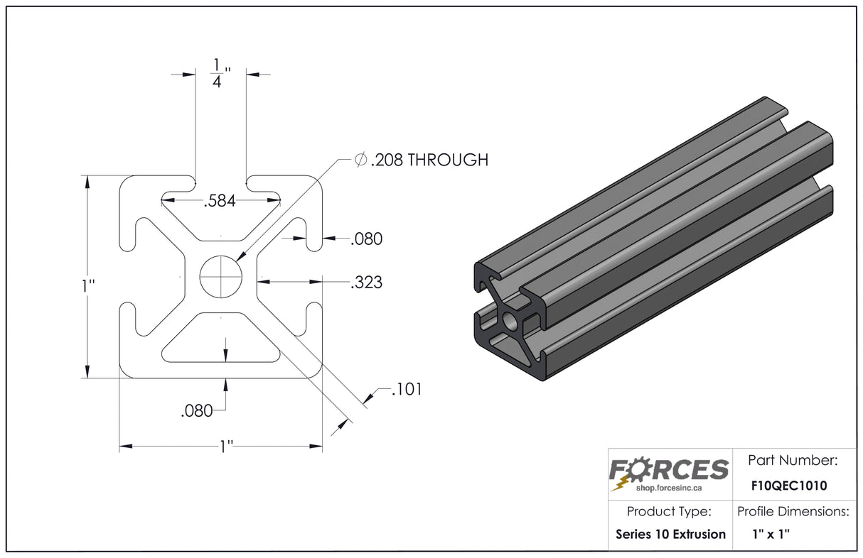 Extrusión de aluminio con triple ranura lisa de 1" x 1"