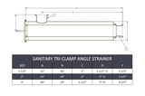 2" x 18" Sanitary Tri-Clamp Angle Strainer (2mm Basket) - SS316