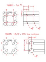 2" x 2" Black Smooth T-Slotted Aluminum Extrusion