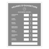 Affiche plastifiée, heures d'ouverture, 8 1/2" x 11"