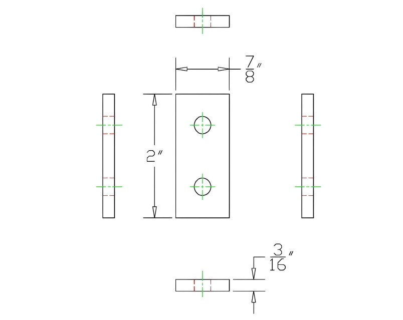 2 Hole Black Joining Plate 1" x 2" x 3/16" | 10 Series Aluminum T-Slot
