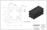2" x 2" Black Smooth T-Slotted Aluminum Extrusion