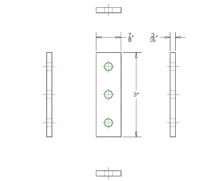 3 Hole Black Joining Plate 1" x 3" x 3/16" | 10 Series Aluminum T-Slot