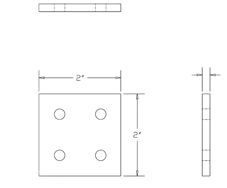 4 Hole Black Joining Plate 2" x 2" x 3/16" | 10 Series Aluminum T-Slot