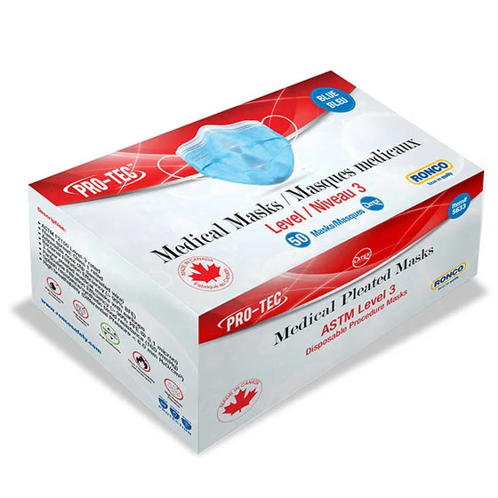 Pro-Tec™ 5633 3 Ply Pleated Medical Mask, ASTM Level 3
