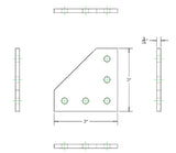 5 Hole 90° Joining Plate 3" x 3" x 3/16" | 10 Series Aluminum T-Slot