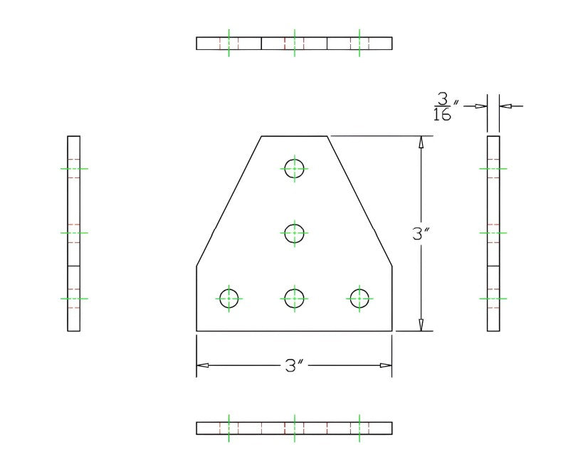 5 Hole Black Tee Joining Plate 3" x 3" x 3/16" | 10 Series Aluminum T-Slot