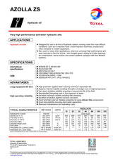 TotalEnergies, Hydraulic Oil, AZOLLA ZS, Very high performance anti-wear hydraulic oil