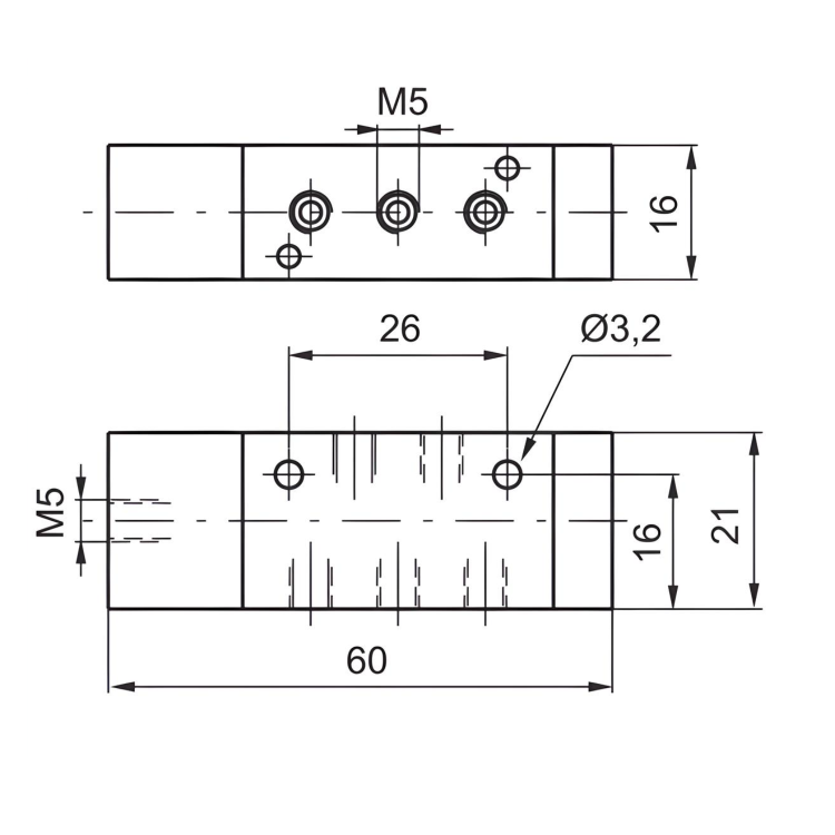 M5 Air Pilot Valve M5, 5/2 Single Acting Pressure 2 bar