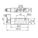 Compact Solenoid Valve G1/8", 5/2 Spring Return 24Vdc