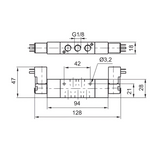 Compact Solenoid Valve G1/8", 5/3 Closed Center Double Coil 24Vdc