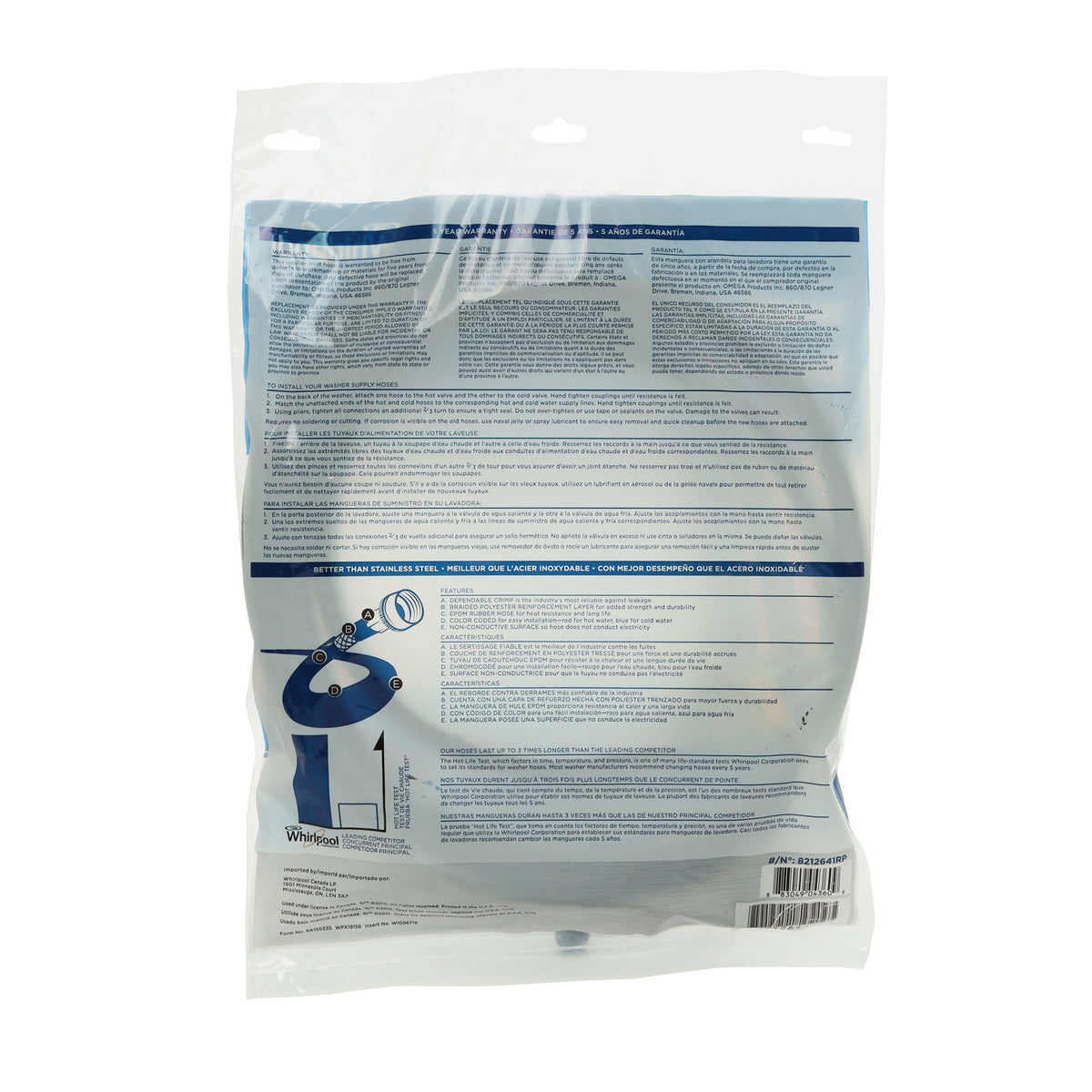 Whirlpool 8212641RP 2-Pack Washer Fill Hose Kit