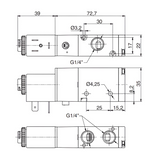 Pneumatic Solenoid Valve 1/4", 3/2 Normally Closed Spring Return 24Vdc