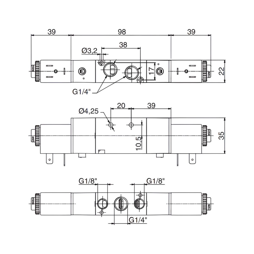 Pneumatic Solenoid Valve 1/4", 5/2 Double Coil 24Vdc