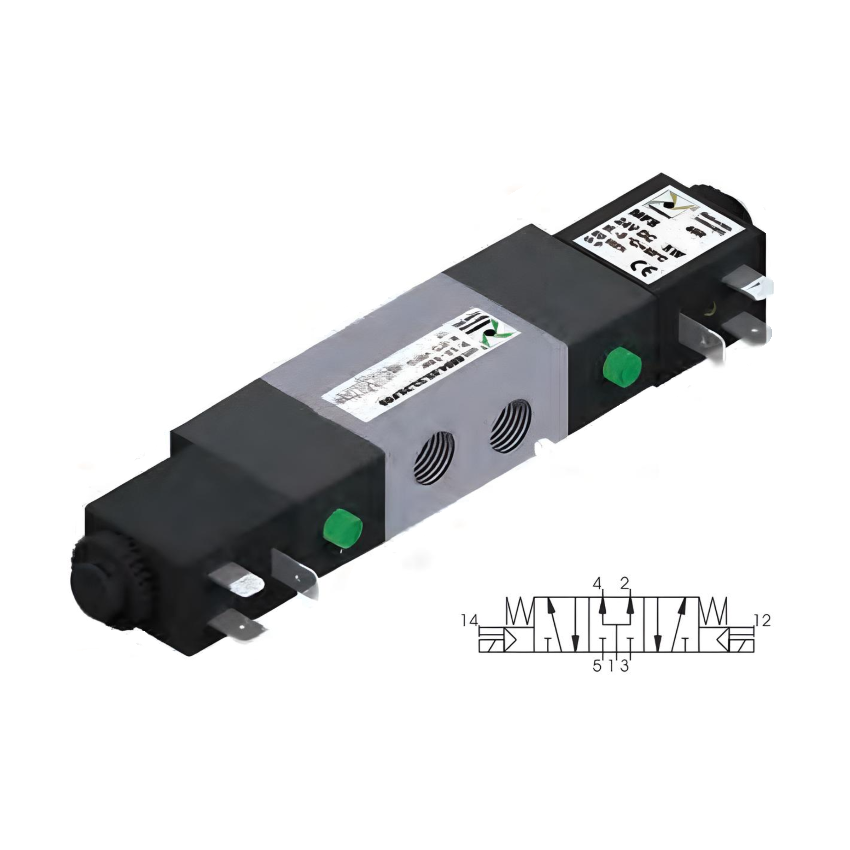 Pneumatic Solenoid Valve 1/4", 5/3 Pressure Center Double Coil 24Vdc