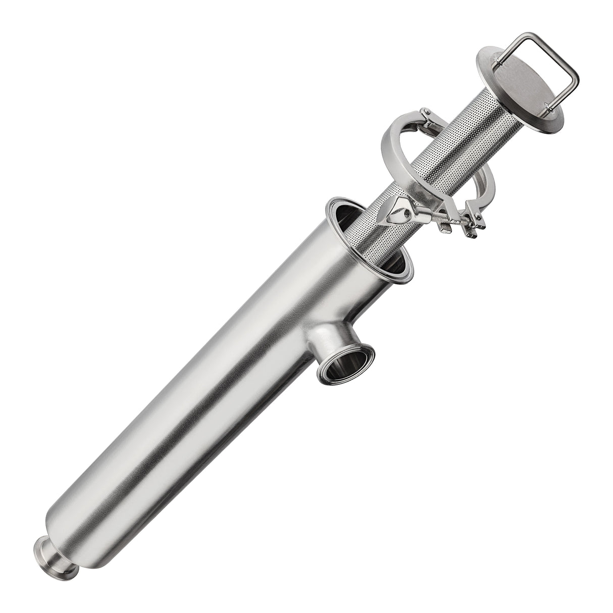 1-1/2" x 18" Sanitary Tri-Clamp Angle Strainer (1mm Basket) - SS316