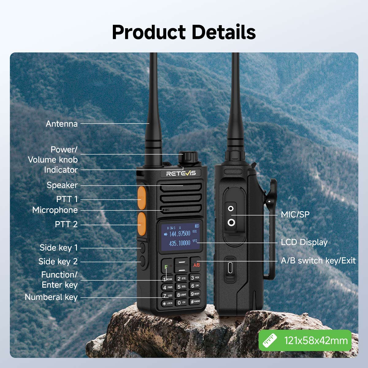 Retevis RA89R Radio Amateur Double Bande 10 W (Bluetooth et Répéteur Cross-Band)