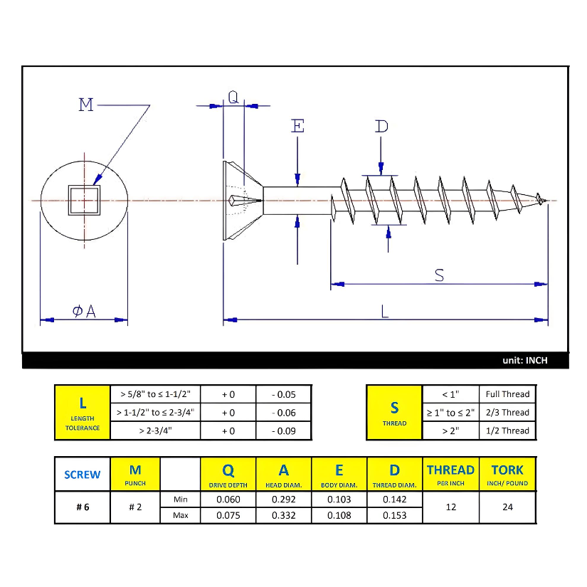 #6 x 1-3/4" Deck Screws Flat Head W/ Nibs ACQ Tan Ceramic Finish