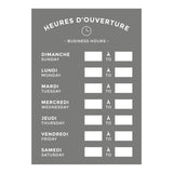Affiche heures ouverture bilingue plastifiée