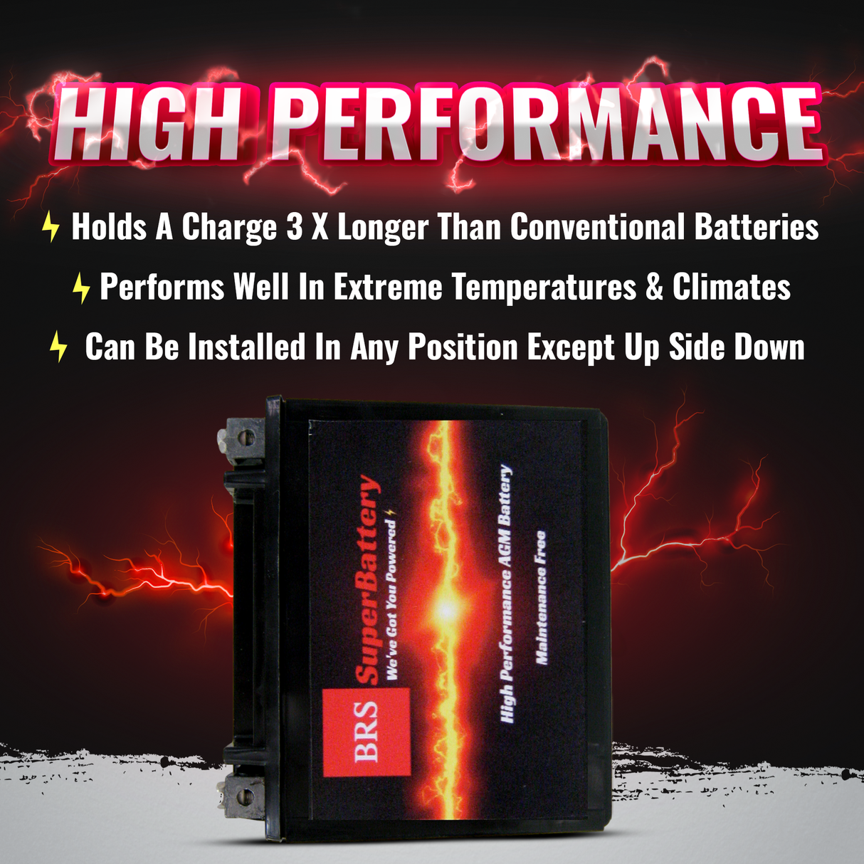 Super Charged BRS12-BS 12v Sealed AGM PowerSport 2 Year Warranty