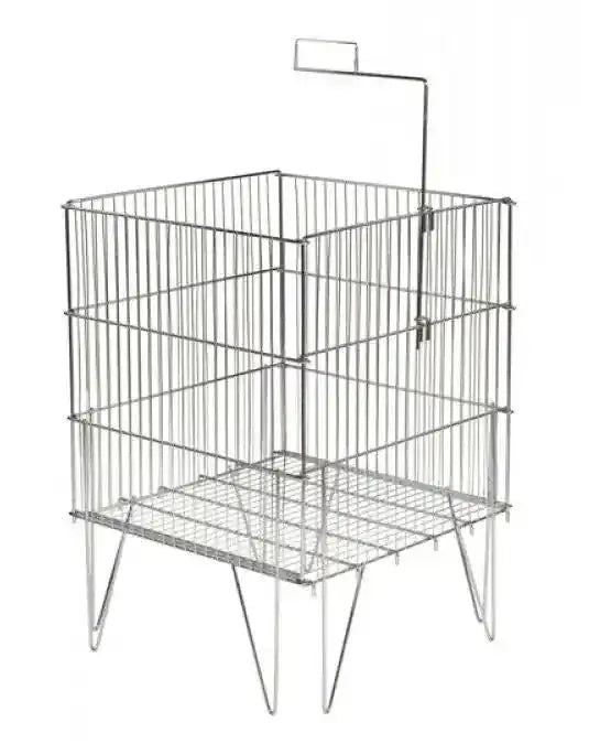 Bac de présentation grillagé chromé pliable 18 x 18 x 33 po et 24 x 24 x 33 po avec porte-affiche