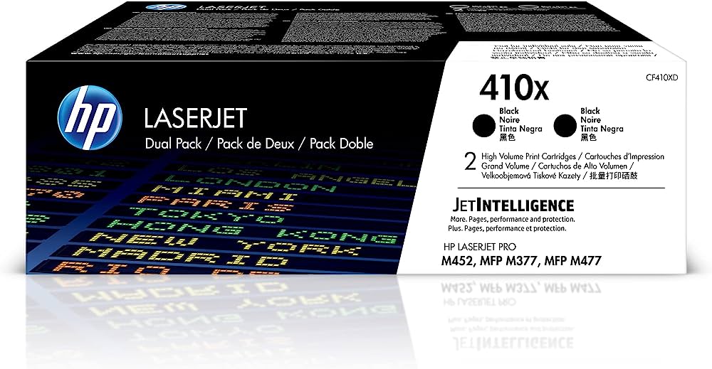 HP 410X (CF410XD) Black Original LaserJet Toner Cartridge, High Yield, 2/Pack