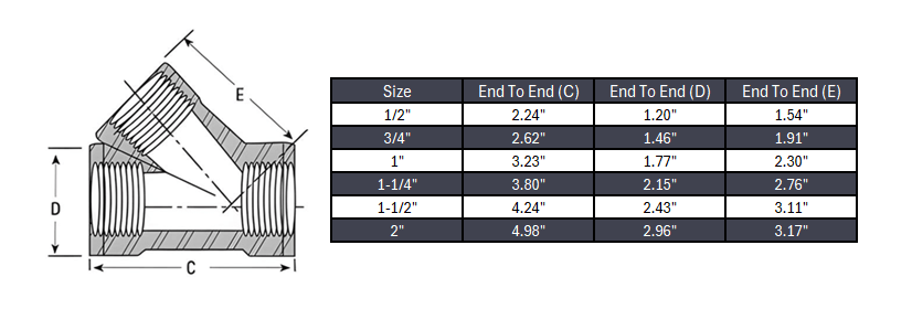 Lateral Wye Tee NPT #150 - Malleable Iron