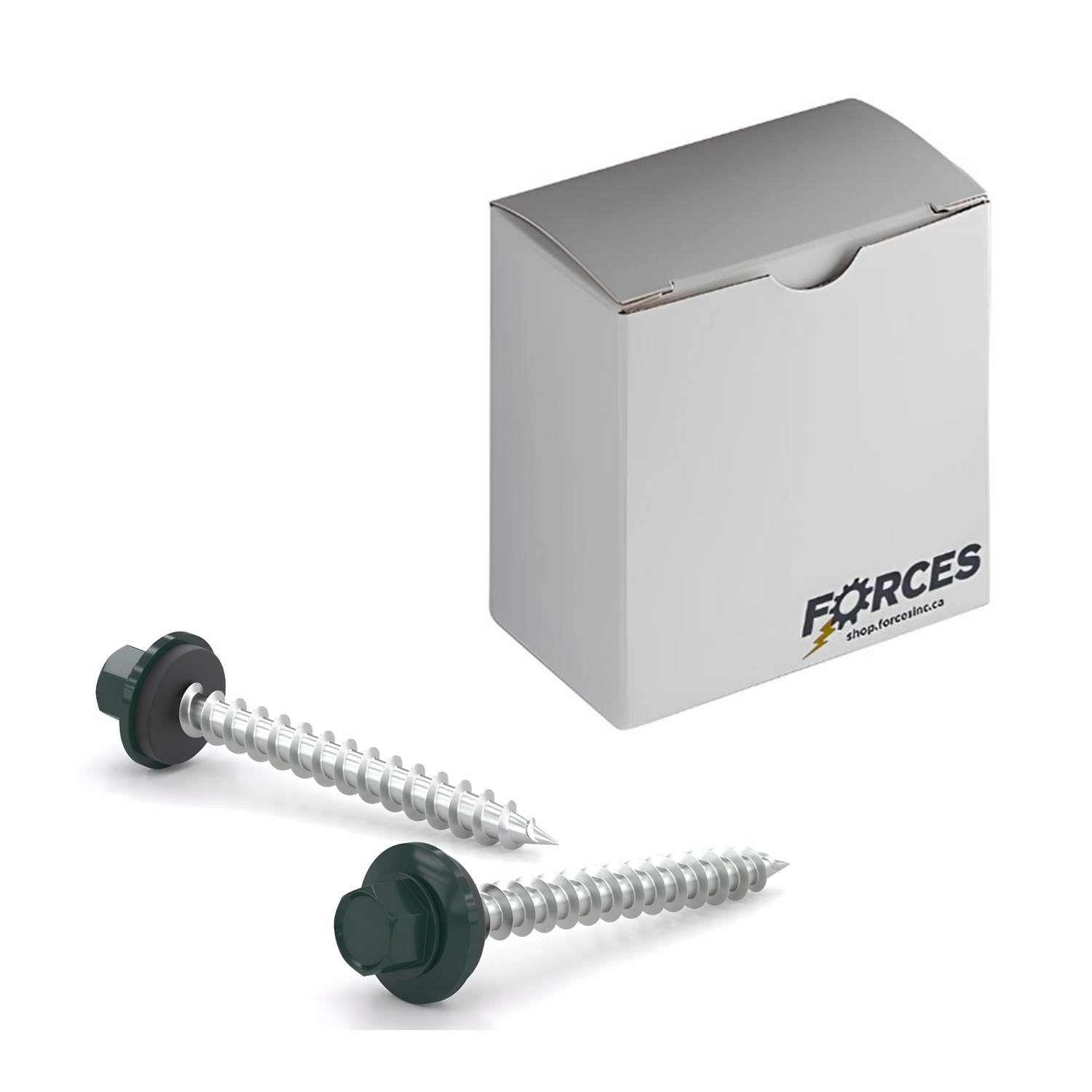 #9 x 2" Metal Roofing Screw Hex Head W/ Washer Type A Point - Steel Dark Green