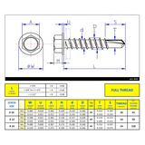 #14 x 2" Metal Roofing Screw Hex Head W/ Washer Self-Drilling TEK #3 Point - Steel Silver RUSPERT