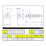 #6 x 1-3/4" Wood Screws Flat Head W/ Nibs Quadrex Drive Coarse Thread Regular Point Zinc
