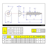 #6 x 1-1/4" Wood Screws Flat Head W/ Nibs Square Drive Hi-Low Thread Regular Point Zinc