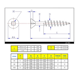#6 x 1-1/2" Wood Screws Flat Head W/ Nibs Square Drive Coarse Thread Regular Point Zinc