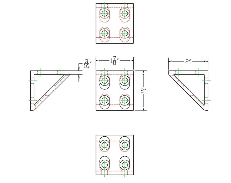 Black 8 Hole Inside Corner Gusset 2" x 2" x 1-7/8" | 10 Series Aluminum T-Slot