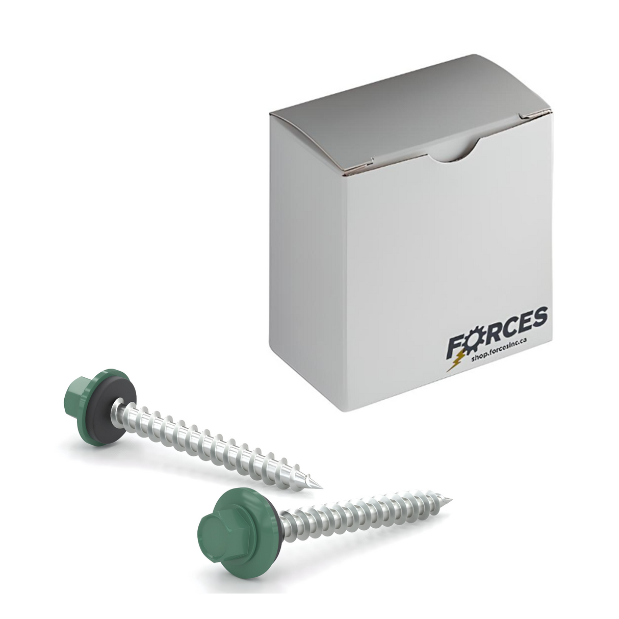 #9 x 2" Metal Roofing Screw Hex Head W/ Washer Type A Point - Steel Forest Green