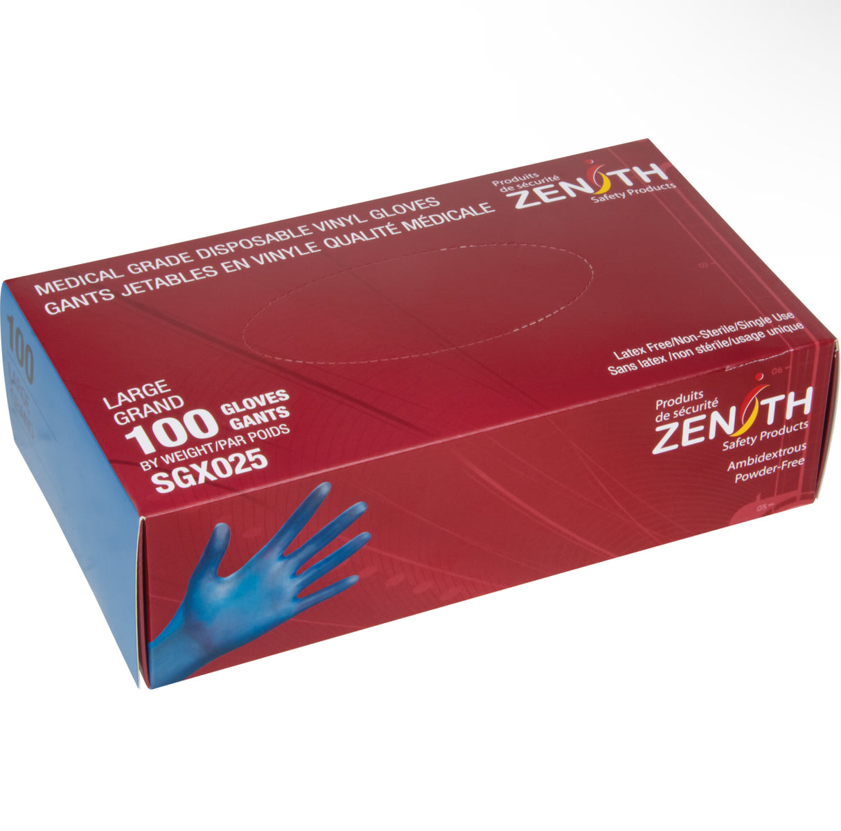 Medical-Grade Disposable Gloves, Vinyl, 4.5-mil, Powder-Free, Blue, Class 2, 100/Box, 1000/Case, Priced per Case