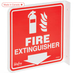 90° Projecting "Fire Extinguisher" Sign 8" x 8", Plastic, English with Pictogram