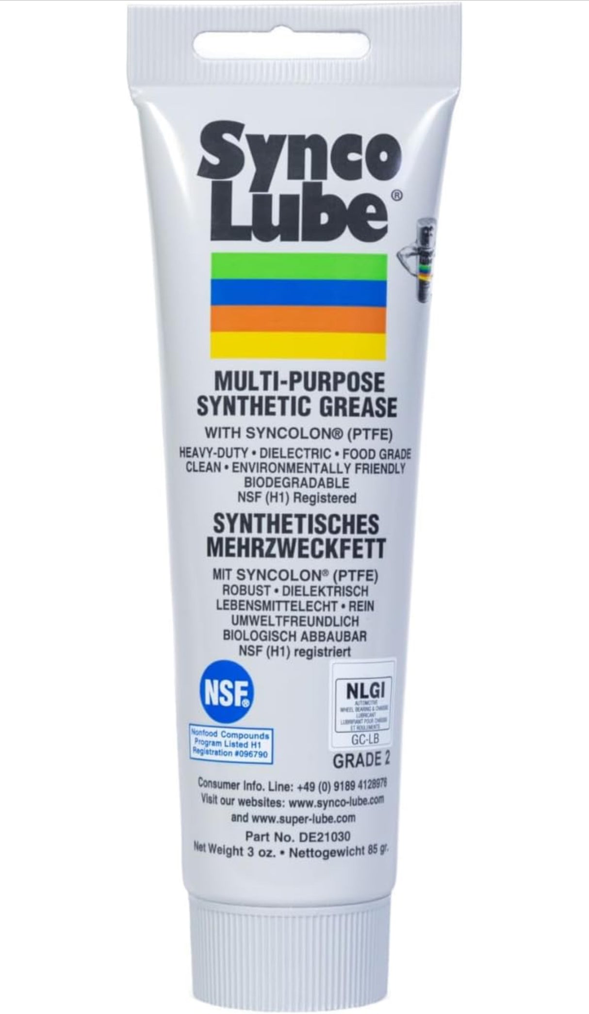 Super Lube 21030 Synthetic Grease (NLGI 2), 3 oz Tube, Food Grade