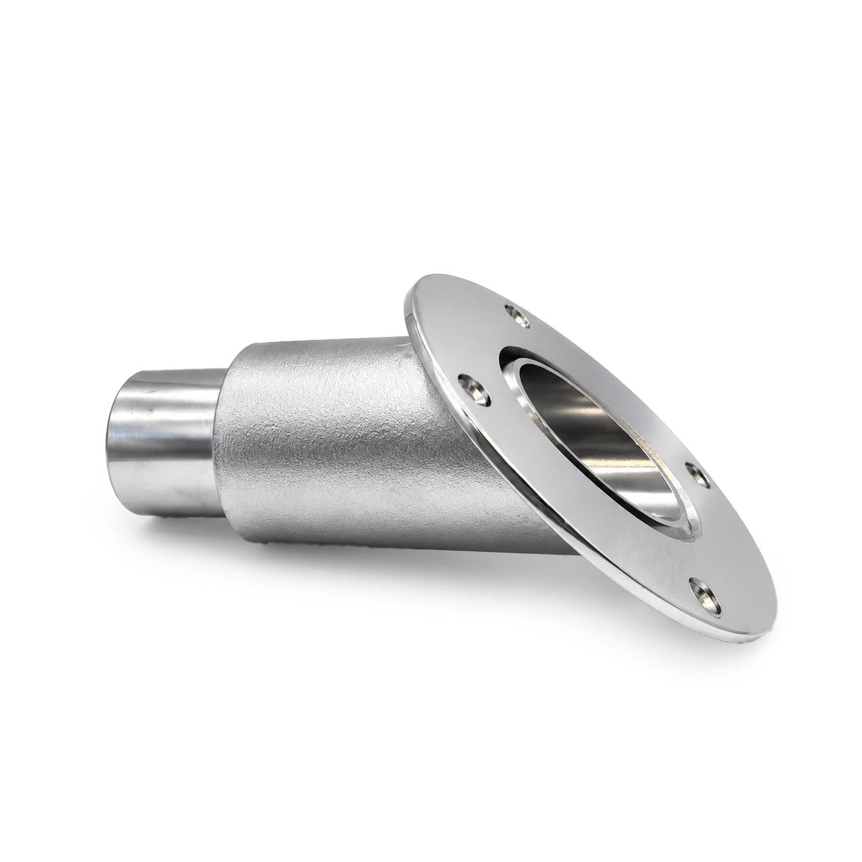 Stainless Steel Thru Hull Fitting, 38 mm, 45° Base, Straight Connector with Screws
