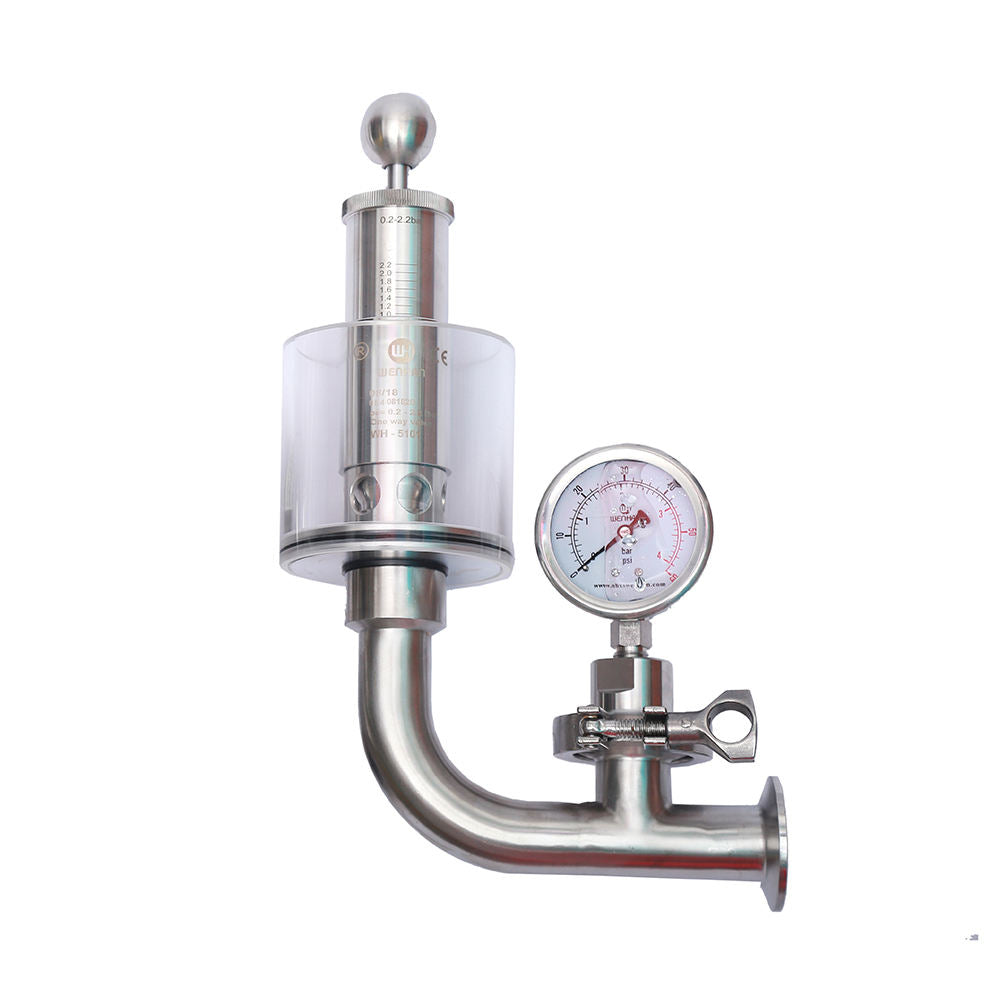 Sanitary Pressure Relief Valve 1.5'' Tri Clamp Spunding Valve with Pressure Guage, Fermenter Air Release Bunging Pressure Device Silver