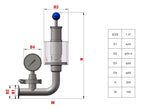 Sanitary Pressure Relief Valve 1.5'' Tri Clamp Spunding Valve with Pressure Guage, Fermenter Air Release Bunging Pressure Device Silver