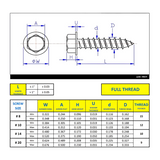 #14 x 1-3/4" Metal Screw Hex Washer Head Hex Drive Type A Point - Stainless Steel 18-8