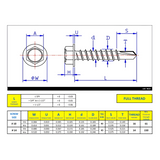 #10 x 2" Metal Screw Hex Washer Head Hex Drive #3 Self-Drilling Point - Stainless Steel 410H