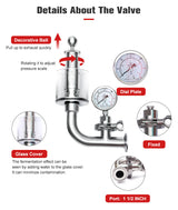 Sanitary Pressure Relief Valve 1.5'' Tri Clamp Spunding Valve with Pressure Guage, Fermenter Air Release Bunging Pressure Device Silver