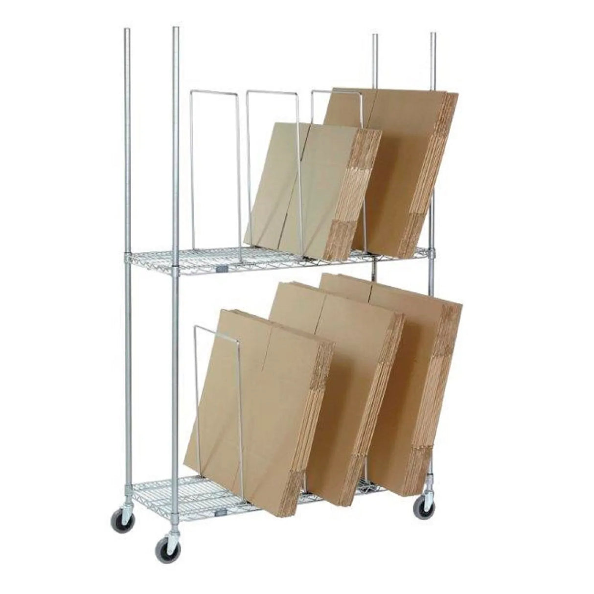 Global Industrial™ Triple Level Carton Stand w/ 9 Dividers & Casters, 48"L x 18"W x 78-1/2"H, Chrome