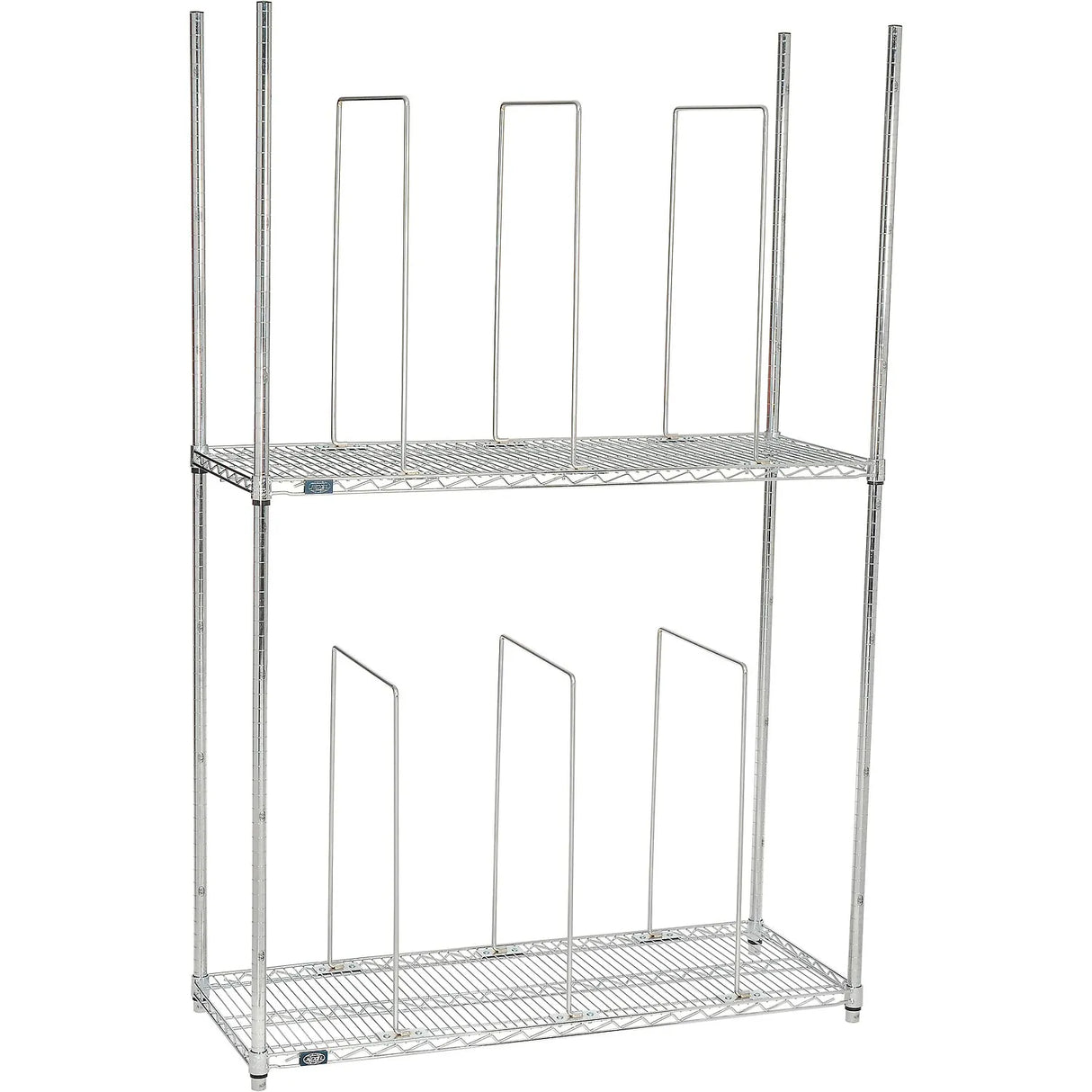 Global Industrial™ Triple Level Carton Stand w/ 9 Dividers & Casters, 48"L x 18"W x 78-1/2"H, Chrome