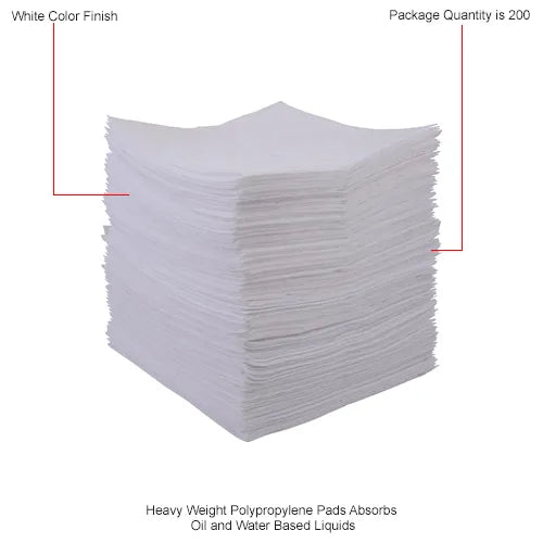 Global Industrial™ Oil Only Sorbent Pads, Lightweight, 15"W x 18"L, White, 200/Pack