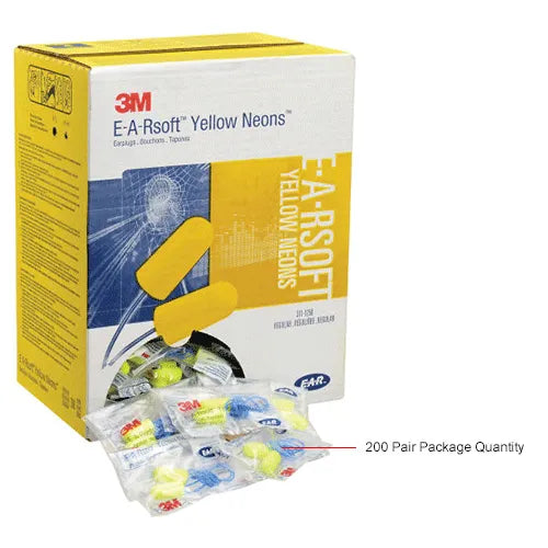 3M™ E-A-R Soft Earplugs, Corded, Yellow Neon, 311-1250, 200-Pair