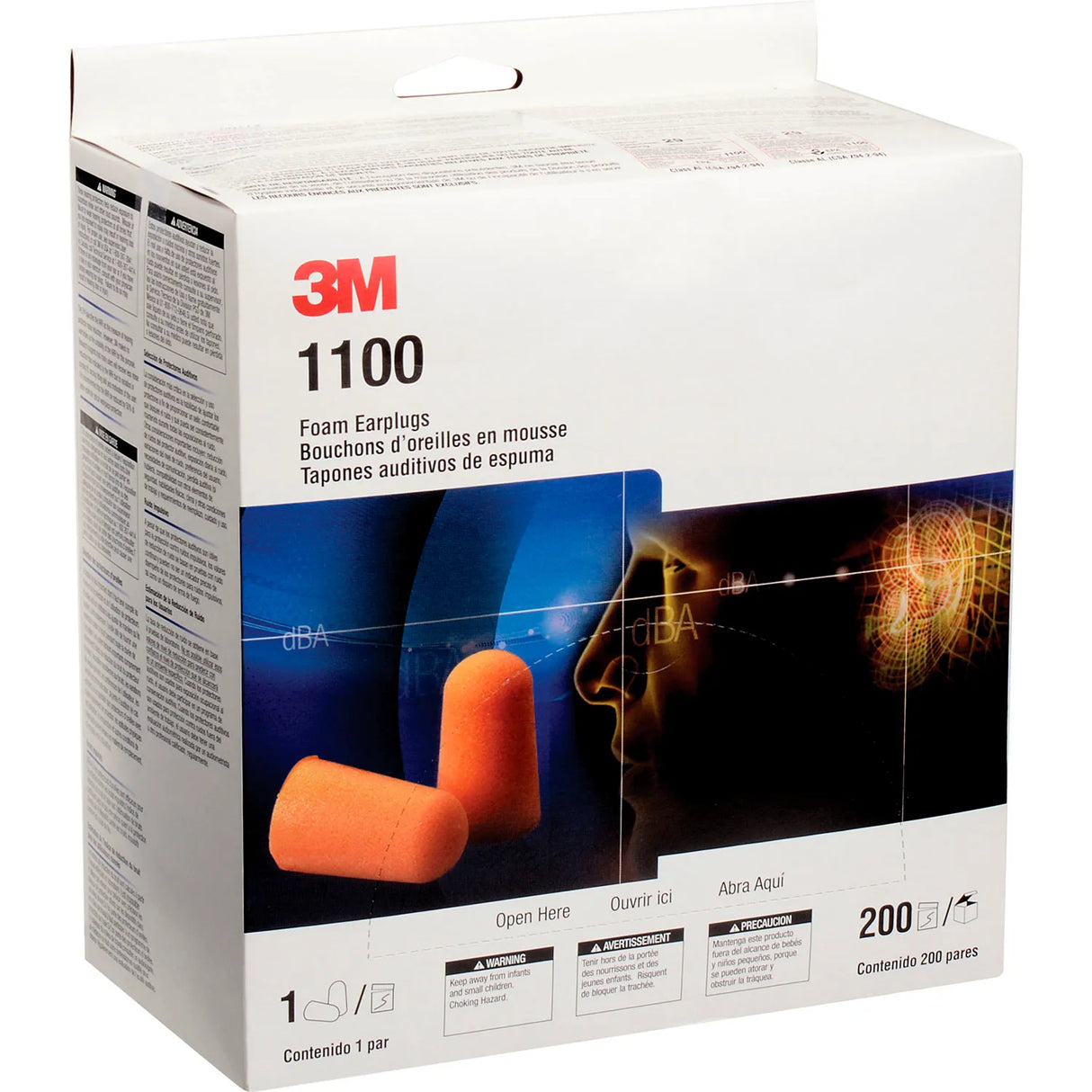 3M™ Foam Earplugs, Uncorded, 1100, 200 Pairs