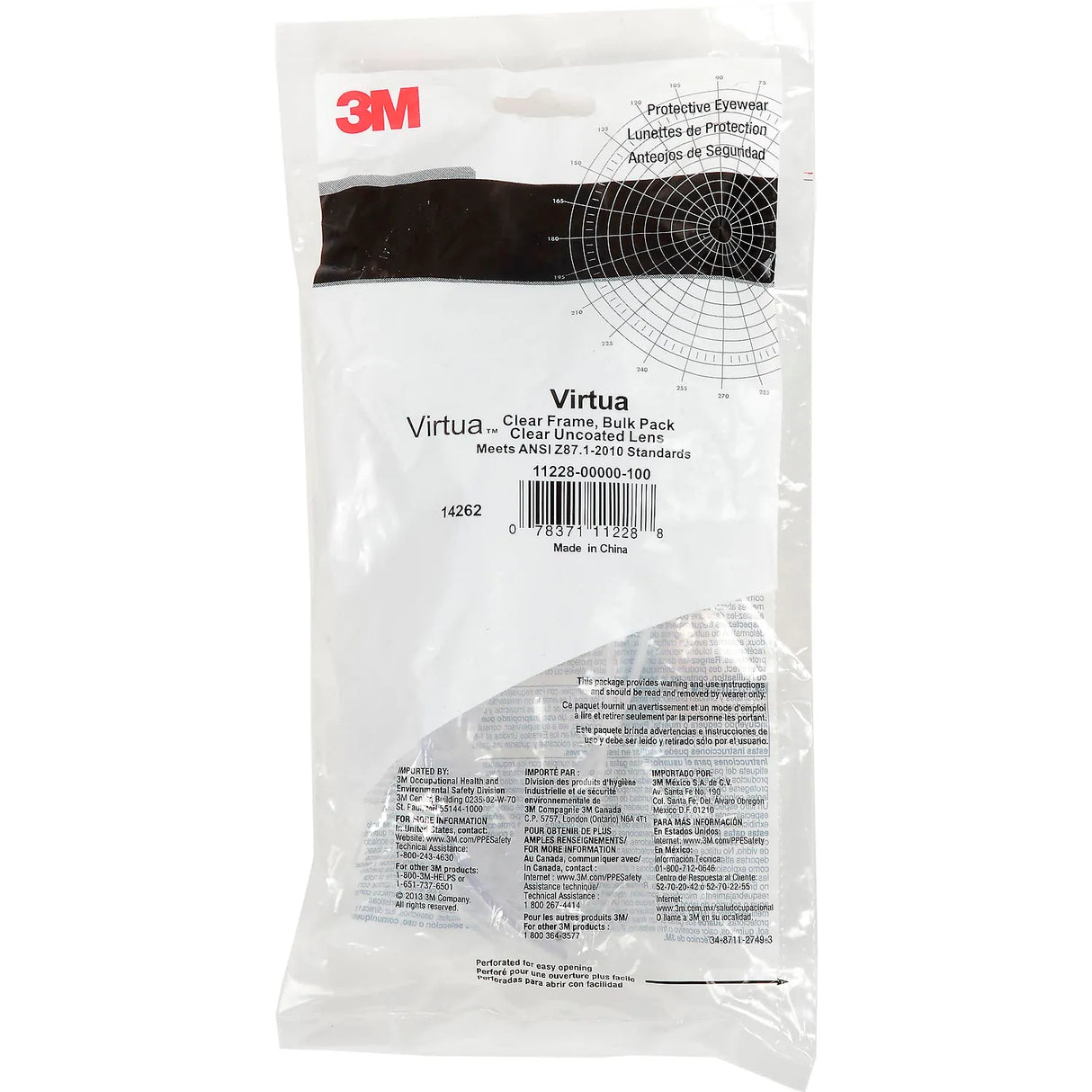 3M™ Virtua Safety Glasses, 11228-00000-100, Clear Uncoated Lens